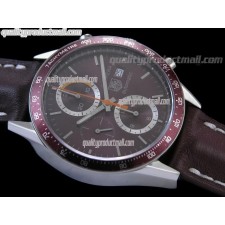 Tag Heuer Carrera 41MM Automatic Chronograph-Brown Dial White Ring Subdials-Brown Leather Strap