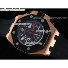 Audemars Piguet Royal Alinghi Team Chronograph 18K Pink Gold-Black Dial Numeral Hour Markers-Black Rubber Strap 