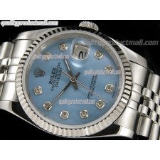 Rolex Datejust 36mm Swiss Automatic Watch-Blue MOP Dial Diamond Hours-Stainless Steel Jubilee Bracelet