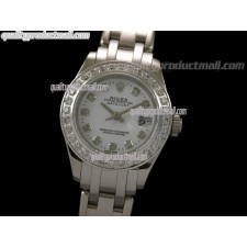 Rolex Masterpiece Ladies Swiss Automatic-White Dial Diamond markers-Stainless Steel Masterpiece Strap