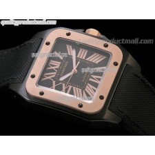 Cartier Santos 100th Anniversary Automatic Watch 18k Rose Gold-Black Dial-Black Nylon Strap 