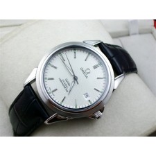 Omega De Ville OM6257 Automatic-White Dial-Gormment Markers-Black Genuine Leather Strap