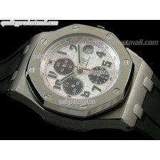 Audemars Piguet Royal Oak 2009 Silver Theme Edition-White Checkered Dial Numeral Hour Markers-Black Rubber Strap 