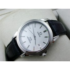 Omega De Ville Automatic-White Dial-Gormment Markers-Black Genuine Leather Strap