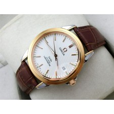 Omega De Ville Automatic 18k Rose Gold-White Dial-Gormment Markers-Brown Genuine Leather Strap