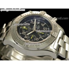 Breitling Skyland Avenger Chronograph-Black Dial Black Subdials Yellow needles-Stainless Steel Bracelet 