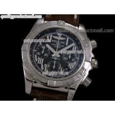 Breitling Chronomat B01 Chronograph-Black Dial-Roman Numerals-Brown Leather Strap