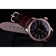 Rolex Cellini Swiss Automatic Watch Rose Gold-Ray Black Dial Stick Hour Markers-Brown Leather Strap