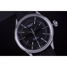 Rolex Cellini Swiss Automatic Watch White Gold-Ray Black Dial Stick Hour Markers-Black Leather strap