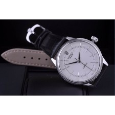 Rolex Cellini Swiss Automatic Watch White Gold-Ray White Dial Stick Hour Markers-Black Leather strap