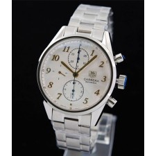 Tag Heuer Carrera Chronograph-White Dial Numeral Hour Markers-Stainless Steel Bracelet 