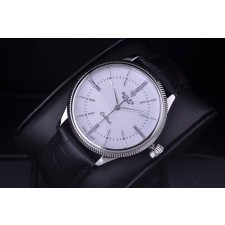 Rolex Cellini Time 50509 Swiss Automatic Watch-White Dial 18K White gold Pointer Hour markers -Black leather strap