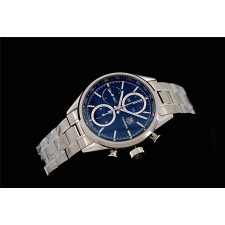 Tag Heuer Carrera Chronograph-Blue Dial White Index Hour Markers-Stainless Steel Bracelet