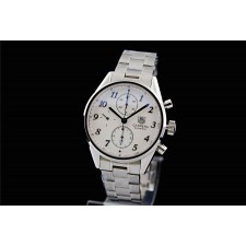 Tag Heuer Carrera Chronograph-White Dial Black Numeral Hour Markers-Stainless Steel Bracelet 001
