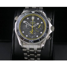 Omega Sea-Master Automatic Watch-Three Independent Subdials-Black Dial With Yellow Second Hand-Stainless Steel Strap 