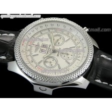 Breitling Bentley 6.75 Big Date Chronograph-White Dial White Subdials-Black Leather Strap