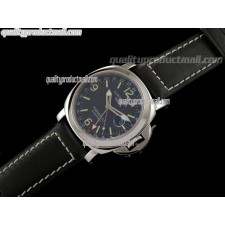 Panerai Regetta PAM063 GMT Automatic-Black Regetta Dial Stick/Numeral markers-Black Leather Strap