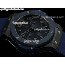 Hublot Big Bang Red Magic Limited Edition Chronograph-Black Dial Numeral Hour Markers-Blue Rubber Strap