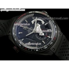 Tag Heuer Grand Carrera Calibre 36 DLC Titanium Chronograph-Black dial Sucken Steel Subdials-Black Rubber Bracelet