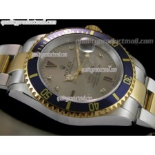Rolex Submariner Automatic ETA Bi Tone 18K Gold-Grey Dial-18K Plated Gold Plated/Steel Two Tone Oyster Bracelet 