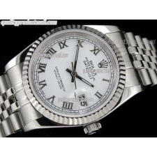 Rolex Datejust 36mm Swiss Automatic Watch-White Dial Roman Numeral Hour Markers-Stainless Steel Jubilee Bracelet 