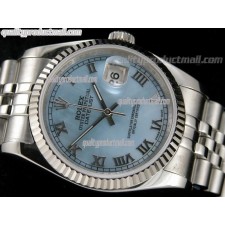 Rolex Datejust 36mm Swiss Automatic Watch-MOP Blue Dial Roman Numeral Hour Markers-Stainless Steel Jubilee Bracelet 