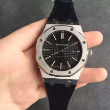 Audemars Piguet Royal Oak Automatic Watch-Black Dial-Black leather Strap 41mm
