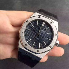 Audemars Piguet Royal Oak Automatic Watch-Dark Blue Dial-Black leather Strap