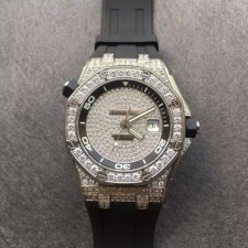 Audemars Piguet Royal Oak Automatic Watch-Full Diamonds Dial-Rubber Strap