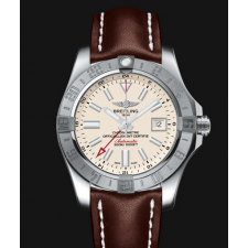 Breitling Avenger II GMT Swiss Automatic Watch White Dial Brown Leather Strap