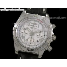 Breitling Chronomat B01 Chronograph-White Dial Roman Numeral Markers-Black Leather Strap