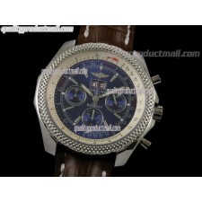 Breitling Bentley 6.75 Big Date Chronograph-Blue Dial Blue Subdials-Brown Leather Strap