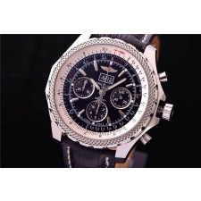 Breitling Bentley 6.75 Big Date Chronograph-Black Dial Black Subdials-Black Leather Strap