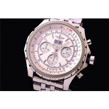 Breitling Bentley 6.75 Big Date Chronograph-White Dial White Subdials-Stainless Steel Bracelet