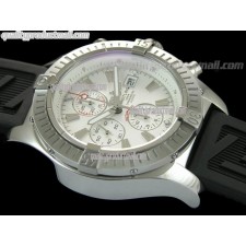 Breitling Blacksteel Super Avenger 48MM-White Dial White Subdials-Black Rubber Strap