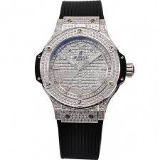 Hublot Big Bang 38mm Automatic Watch Diamonds Dial Black Strap