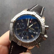 Breitling Super Avenger Swiss Automatic Chronograph-Blue Dial Black-Black Leather Strap
