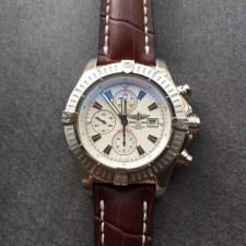 Breitling Avenger Swiss Automatic Chronograph-White Dial Black-Brown Leather Strap