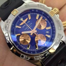 Breitling Chronomat B01 Automatic Chronograph-Blue Dial Gold Ring-Black Rubber Strap