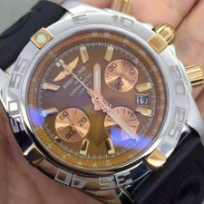 Breitling Chronomat B01 Automatic Chronograph-Brown Dial Gold Ring-Black Rubber Strap