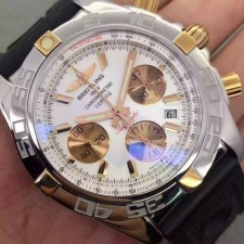 Breitling Chronomat B01 Automatic Chronograph-White Dial Gold Ring-Black Rubber Strap