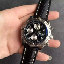 Breitling Super Avenger Swiss Automatic Chronograph-Black Dial Index Markers-Black Leather Strap