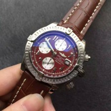 Breitling Super Avenger Swiss Automatic Chronograph-Red Dial Numerals Markers-Brown Leather Strap
