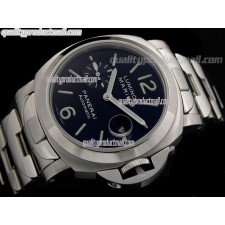 Panerai Luminor Marina PAM 220 V2 Chronograph-Blue Dial Numeral/Index Hour Markers-Stainless Steel Bracelet 