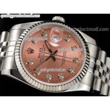 Rolex Datejust 36mm Swiss Automatic Watch-Salmon Sunburst Dial Diamond Hours-Stainless Steel Jubilee Bracelet