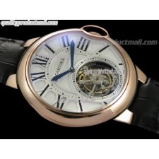  Cartier Blue Ballon Flying Tourbillon Swiss Watch 18k Rose Gold-White Dial-Black Leather strap