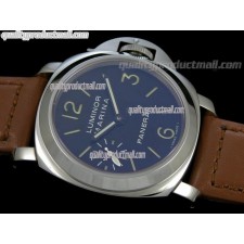 Panerai PAM111 Superlume Handwound Watch-Blue Dial/Subdials-Brown Rubber Strap 
