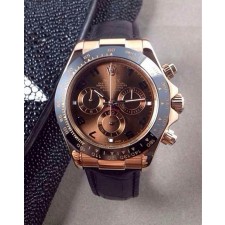 Rolex Daytona Swiss Chronograph -Brown Dial 3 Functional Sub Dial-Black Leather Strap