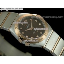 Omega Constellation Ladies Perlmutt Diamond Swiss Quartz-18k Rose Gold Brown Dial-Stainless Steel TT Linked Strap