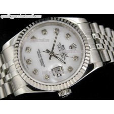 Rolex Datejust 36mm Swiss Automatic Watch-White Dial Diamond Hour Markers-Stainless Steel Jubilee Bracelet 